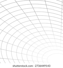 Tunnel with rounded corners receding into distance. Moving energetic grid structure of fine lines. Simple black and white dynamic vector background
