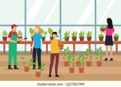 Tunnel shaped plastic greenhouse facility with workers planting plants 2d vector illustration concept for banner, website, illustration, landing page, flyer, etc