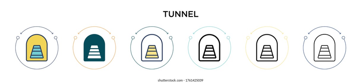 Tunnel signal icon in filled, thin line, outline and stroke style. Vector illustration of two colored and black tunnel signal vector icons designs can be used for mobile, ui, web