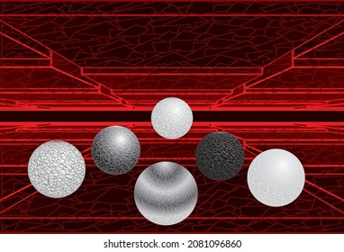 Tunnel with stepped floor and ceiling and with red neon lighting. Vector illustration 