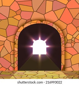 Tunnel through the mountain. Vector illustration. 