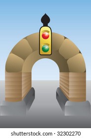 Tunnel and traffic light on it