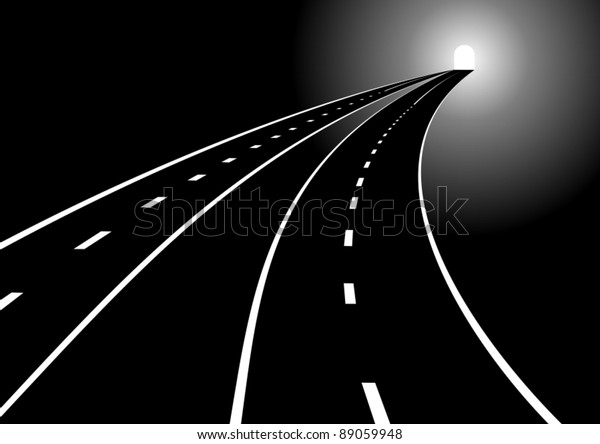 Tunnel and two main roads with a dividing\
strip. Road stretching into the\
distance.