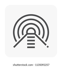 Tunnel vector icon. May called entrance, pathway, underpass with railroad track for transportation, train, subway. Construction and investigations from geotechnical engineering. Editable stroke.