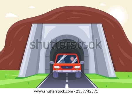 tunnel for vehicles. tunnel in the mountain. flat vector illustration