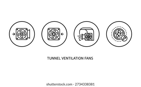 Tunnel ventilation fan system vector icon. Illustrates temperature control, airflow, hvac, cooling, ventilation, and engineering.