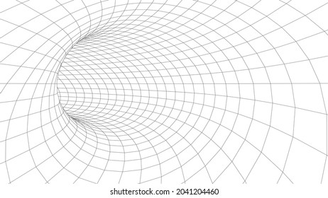 Tunnel or wormhole. 3d futuristic perspective mesh background texture. Vector illustration.