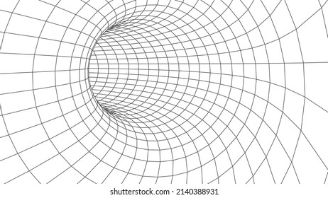 Tunnel or wormhole. 3d futuristic perspective mesh background texture. Vector illustration.