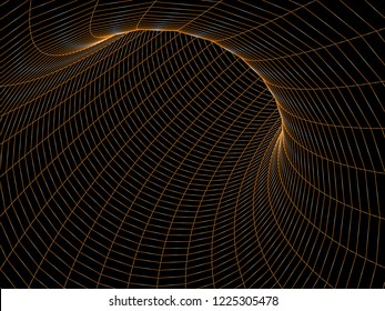 Tunnel or wormhole. 3D tunnel grid. Wireframe tunnel. Vector illustration.