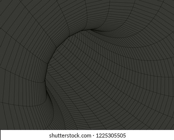 Tunnel or wormhole. 3D tunnel grid. Wireframe tunnel. Vector illustration.