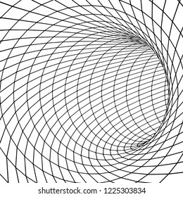 Tunnel or wormhole 3D surface tunnel.Grid texture Vector illustration