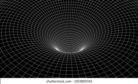 Tunnel or wormhole. Abstract Wormhole Science. 3D tunnel grid.Wireframe 3D surface tunnel.Grid texture
