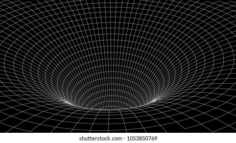 Tunnel or wormhole. Abstract Wormhole Science. 3D tunnel grid.Wireframe 3D surface tunnel.Grid texture