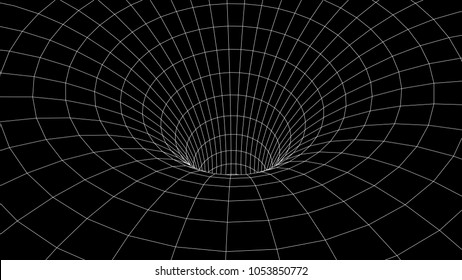 Tunnel or wormhole. Abstract Wormhole Science. 3D tunnel grid.Wireframe 3D surface tunnel.Grid texture