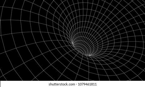 Tunnel or wormhole. Abstract Wormhole Science. 3D tunnel grid.Wireframe 3D surface tunnel.Grid texture