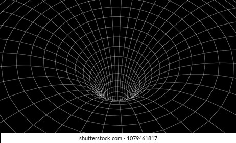 Tunnel or wormhole. Abstract Wormhole Science. 3D tunnel grid.Wireframe 3D surface tunnel.Grid texture