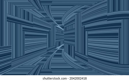 Túnel o agujero de gusano. Túnel de alambre controlado. cuadrícula 3D. Imagen vectorial abstracta de fondo