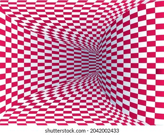 Tunnel or wormhole. Checkered wireframe tunnel. 3D  grid. Background abstract vector image