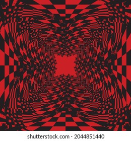 Tunnel or wormhole. Checkered wireframe tunnel. 3D  grid. Background abstract vector image