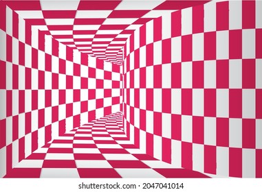 Tunnel or wormhole. Checkered wireframe tunnel. 3D  grid. Background abstract vector image