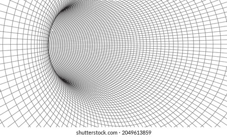 Tunnel or wormhole. Digital 3d wireframe tunnel. 3D tunnel grid. Background abstract vector image
