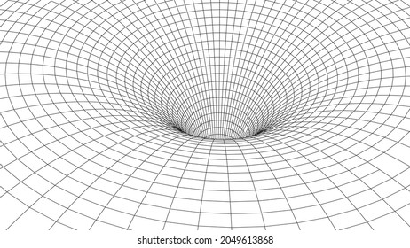 Tunnel or wormhole. Digital 3d wireframe tunnel. 3D tunnel grid. Background abstract vector image
