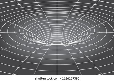 Tunnel or wormhole. Digital wireframe tunnel. 3D tunnel grid. Background abstract vector image
