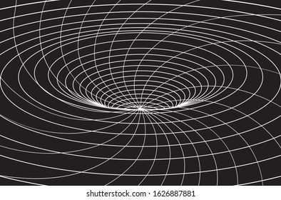 Tunnel or wormhole. Digital wireframe tunnel. 3D tunnel grid. Background abstract vector image