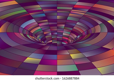 Tunnel or wormhole. Digital wireframe tunnel. 3D tunnel grid. Background abstract vector image