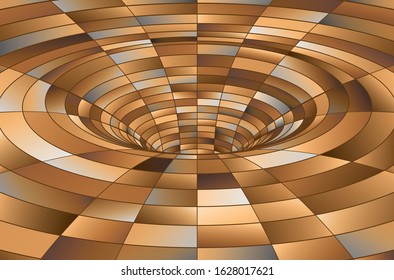 Tunnel or wormhole. Digital wireframe tunnel. 3D tunnel grid. Background abstract vector image