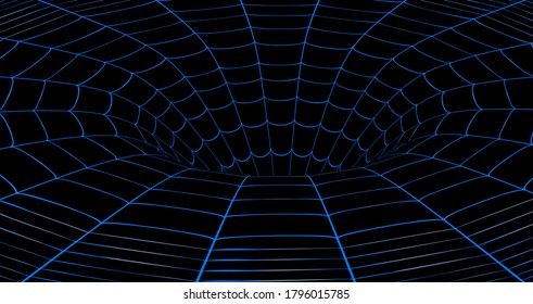 Tunnel or wormhole. Digital wireframe tunnel. 3D tunnel grid. Background abstract vector image