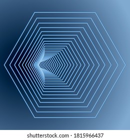 Tunnel or wormhole. Digital wireframe tunnel. 3D tunnel grid. Abstract Background. Vector image