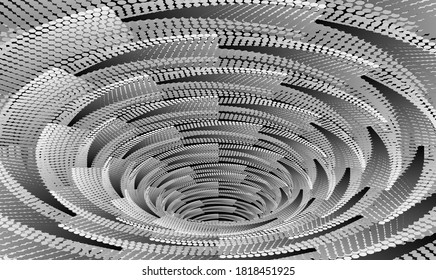 Tunnel or wormhole. Digital wireframe tunnel. 3D tunnel grid. Background abstract vector image
