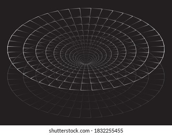 Tunnel or wormhole. Digital wireframe tunnel. 3D tunnel grid. Background abstract vector image