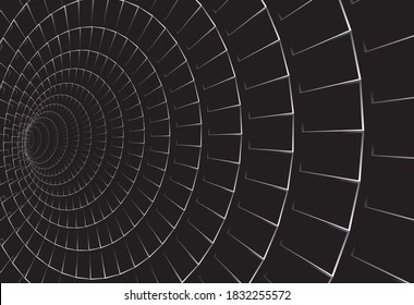 Túnel o agujero de gusano. Túnel de alambre digital. cuadrícula de túnel 3D. Imagen vectorial abstracta de fondo