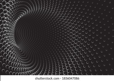 Tunnel or wormhole. Digital wireframe tunnel. 3D tunnel grid. Background abstract vector image