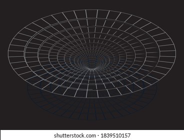 Tunnel or wormhole. Digital wireframe tunnel. 3D tunnel grid. Background abstract vector image
