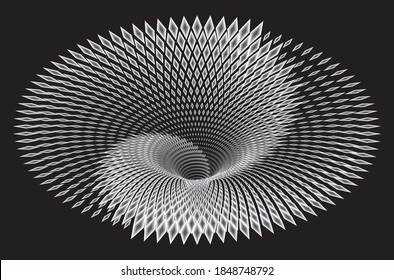 Túnel o agujero de gusano. Túnel de alambre digital. cuadrícula de túnel 3D. Imagen vectorial abstracta de fondo