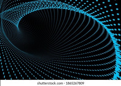 Tunnel or wormhole. Digital wireframe tunnel. 3D tunnel grid. Background abstract vector image