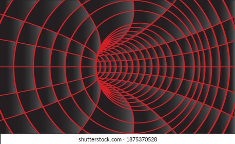 Túnel o agujero de gusano. Túnel de alambre digital. cuadrícula de túnel 3D. Imagen vectorial abstracta de fondo