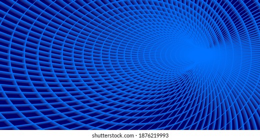 Tunnel or wormhole. Digital wireframe tunnel. 3D tunnel grid. Background abstract vector image
