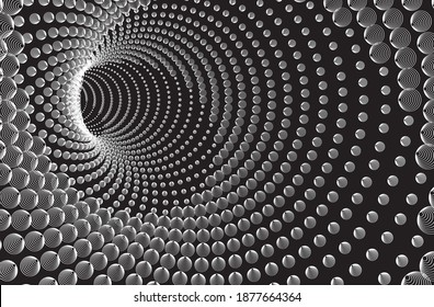 Túnel o agujero de gusano. Túnel de alambre digital. cuadrícula de túnel 3D. Imagen vectorial abstracta de fondo