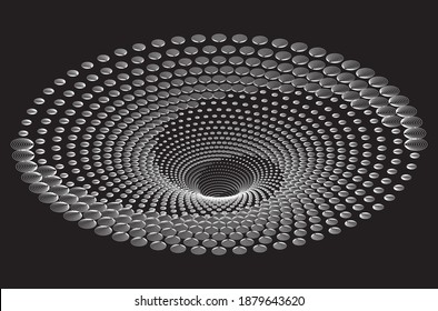 Tunnel or wormhole. Digital wireframe tunnel. 3D tunnel grid. Background abstract vector image