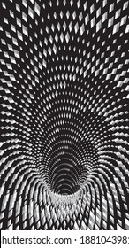 Tunnel or wormhole. Digital wireframe tunnel. 3D tunnel grid. Background abstract vector image. Modern screen vector design for mobile