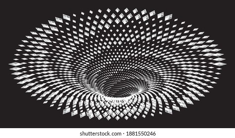Túnel o agujero de gusano. Túnel de alambre digital. cuadrícula de túnel 3D. Imagen vectorial abstracta de fondo