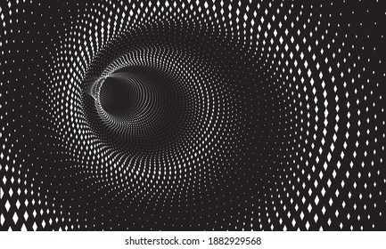 Tunnel or wormhole. Digital wireframe tunnel. 3D tunnel grid. Background abstract vector image