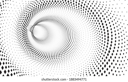 Tunnel or wormhole. Digital wireframe tunnel. 3D tunnel grid. Background abstract vector image