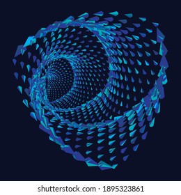 Tunnel or wormhole. Digital wireframe tunnel. 3D tunnel grid. Background abstract vector image