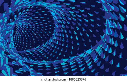 Túnel o agujero de gusano. Túnel de alambre digital. cuadrícula de túnel 3D. Imagen vectorial abstracta de fondo