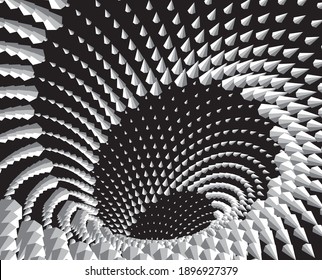 Tunnel or wormhole. Digital wireframe tunnel. 3D tunnel grid. Background abstract vector image
